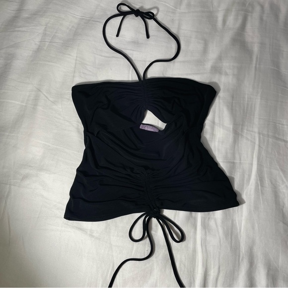 Cutout y2K ruched mini going out halter top - Picture 1 of 2